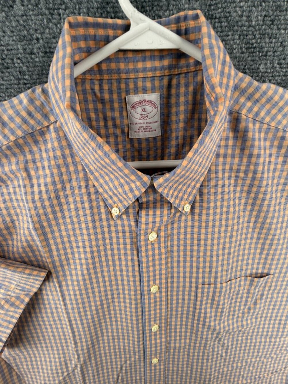 Brooks Brothers Check Non-Iron Cotton XL Button-Down Short Sleeve Blue Orange - Picture 2 of 16
